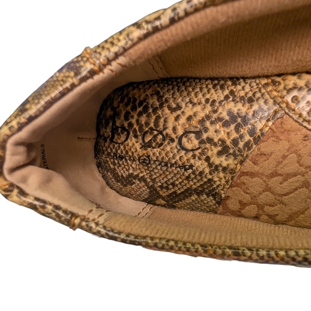 b.o.c. Snakeskin Faux Mules Size 8 Unique Fun Dark Green Brown Clogs EUC - Picture 7 of 12